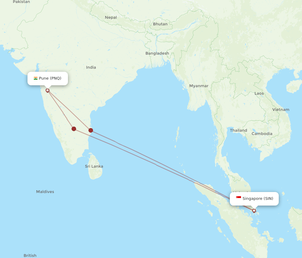 SIN to PNQ flights and routes map