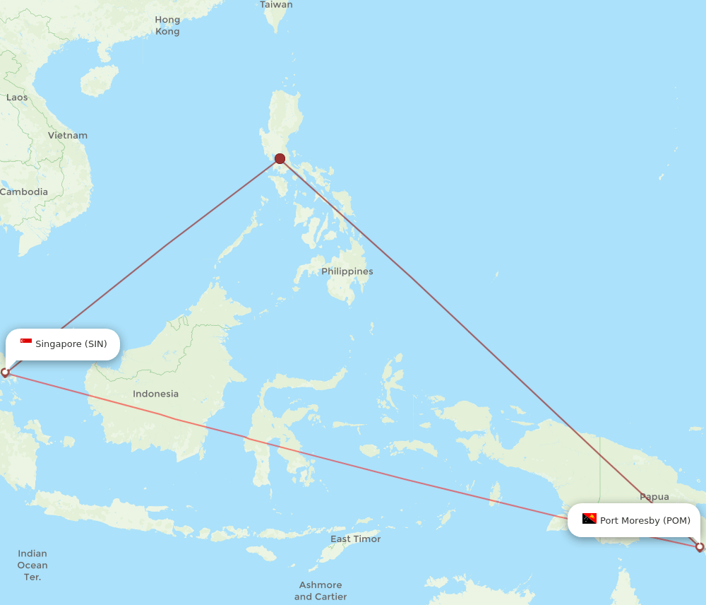 SIN to POM flights and routes map