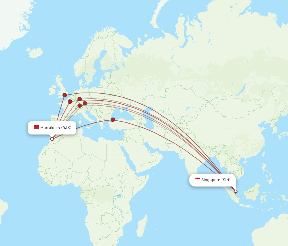 SIN-RAK flight routes