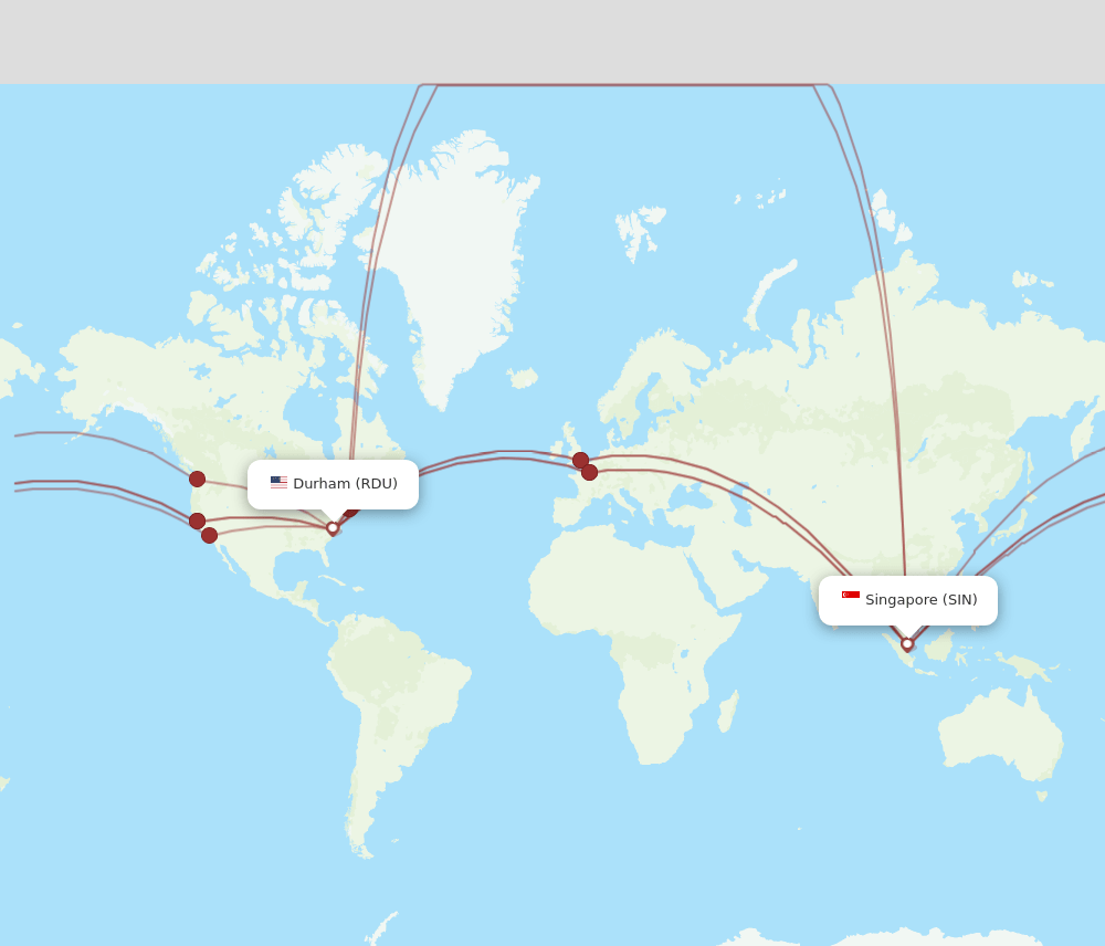SIN to RDU flights and routes map