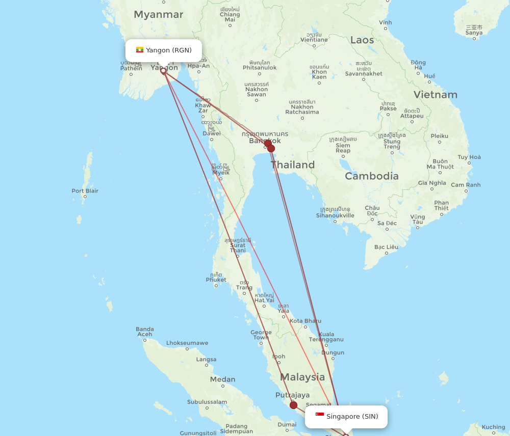 SIN to RGN flights and routes map