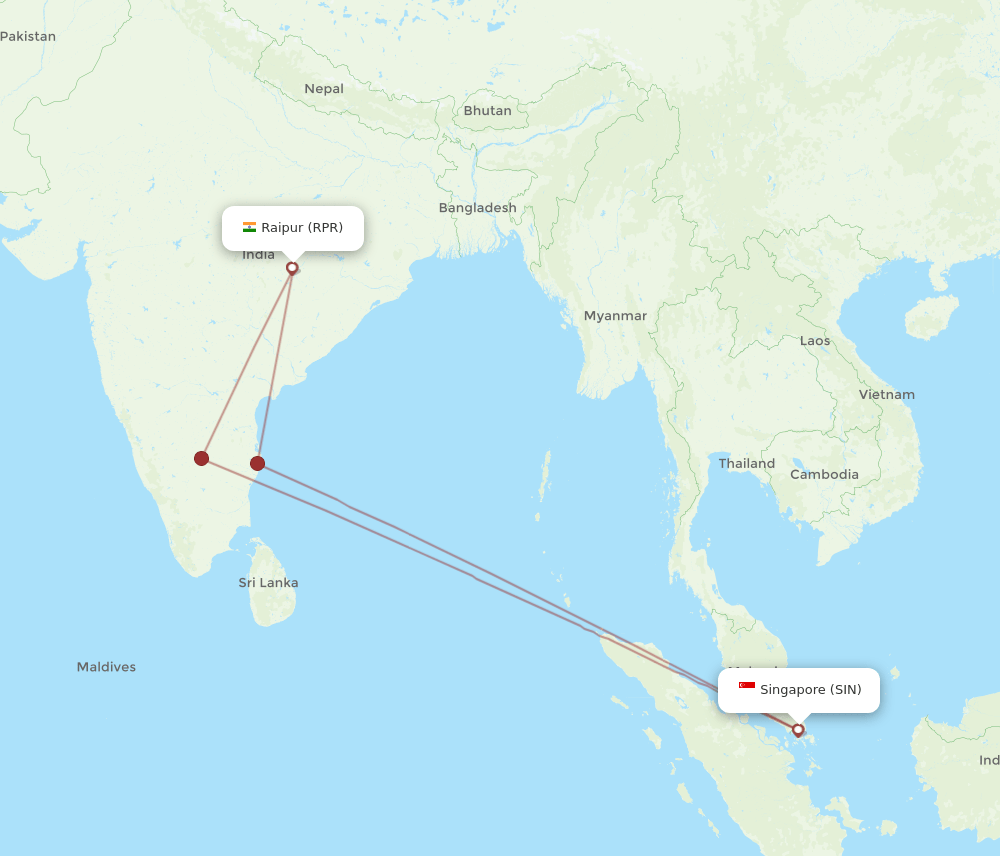 SIN to RPR flights and routes map