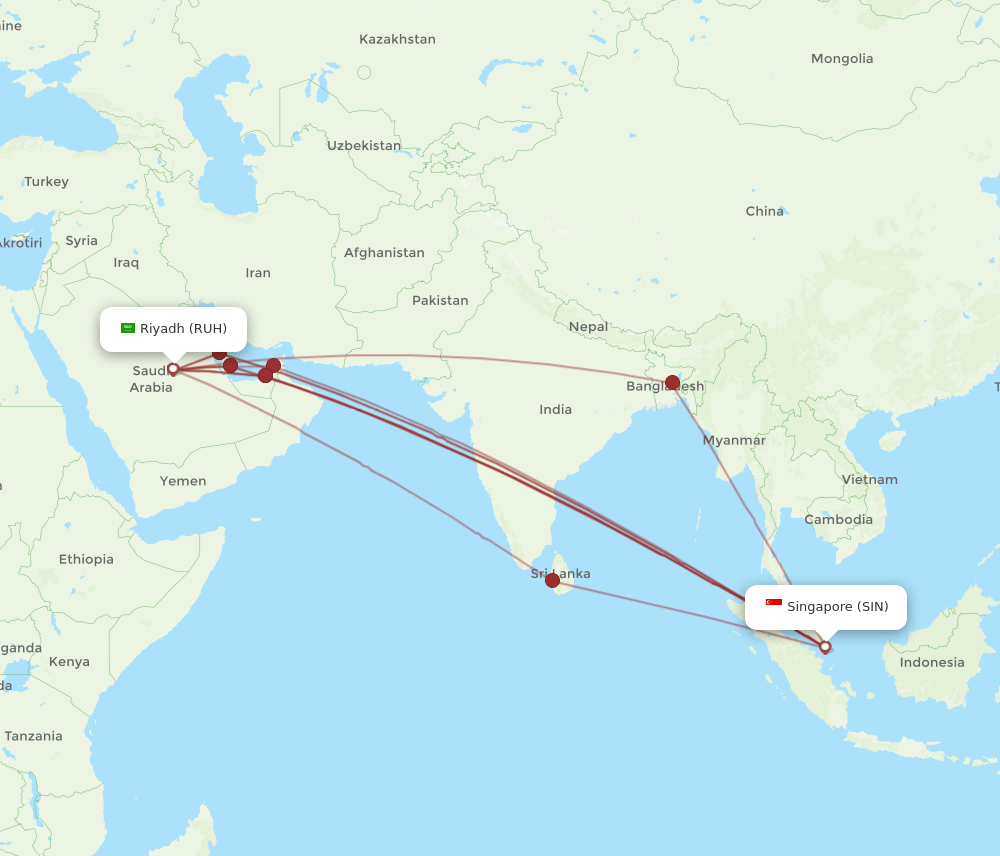 SIN-RUH flight routes