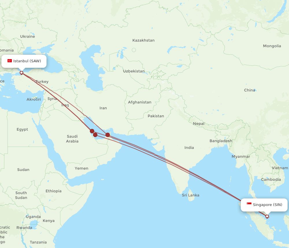 SIN-SAW flight routes