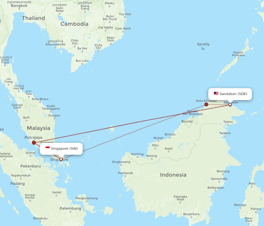 SIN to SDK flights and routes map