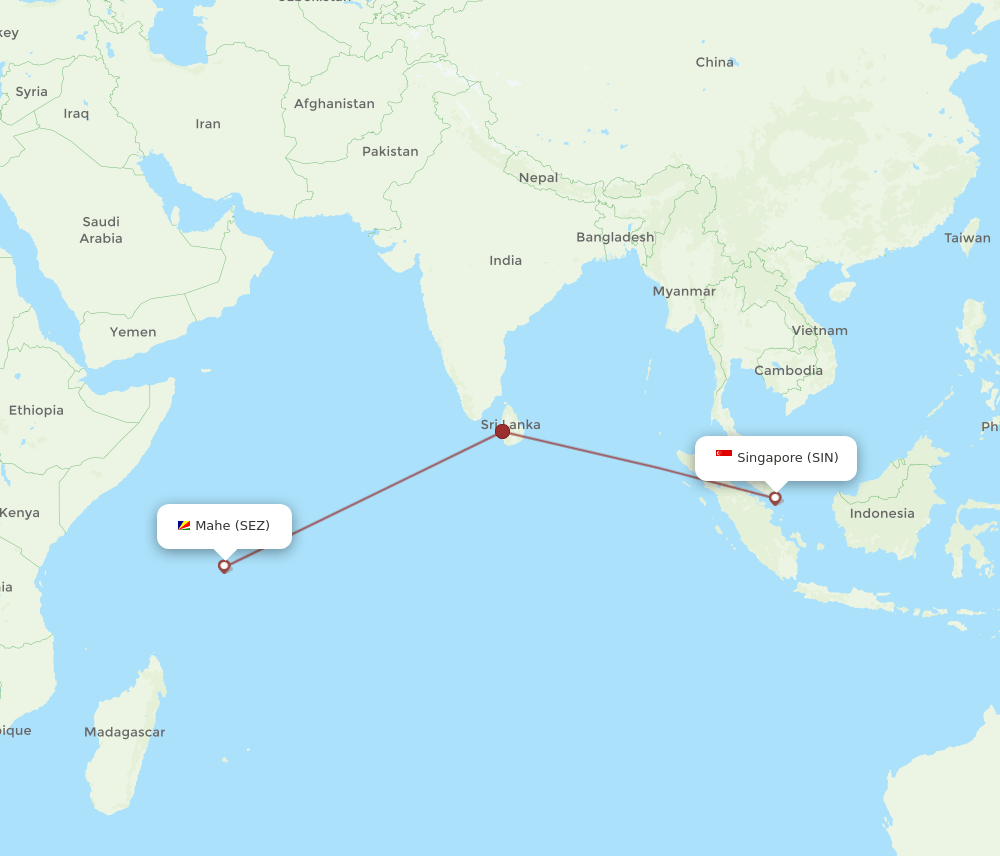 SIN-SEZ flight routes