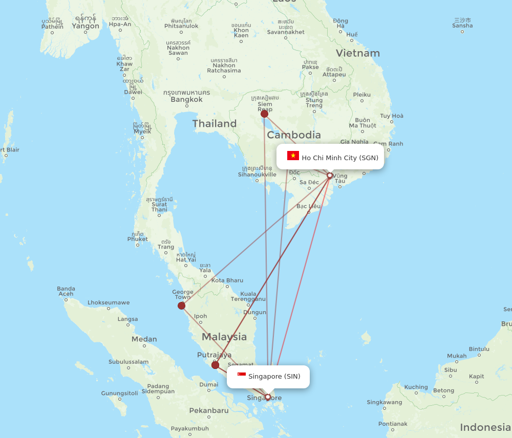 SIN to SGN flights and routes map