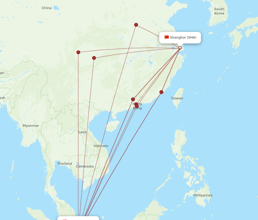 SIN-SHA flight routes