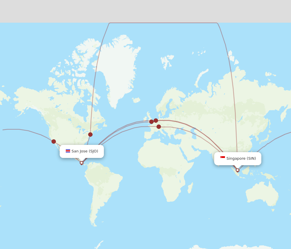 SIN-SJO flight routes