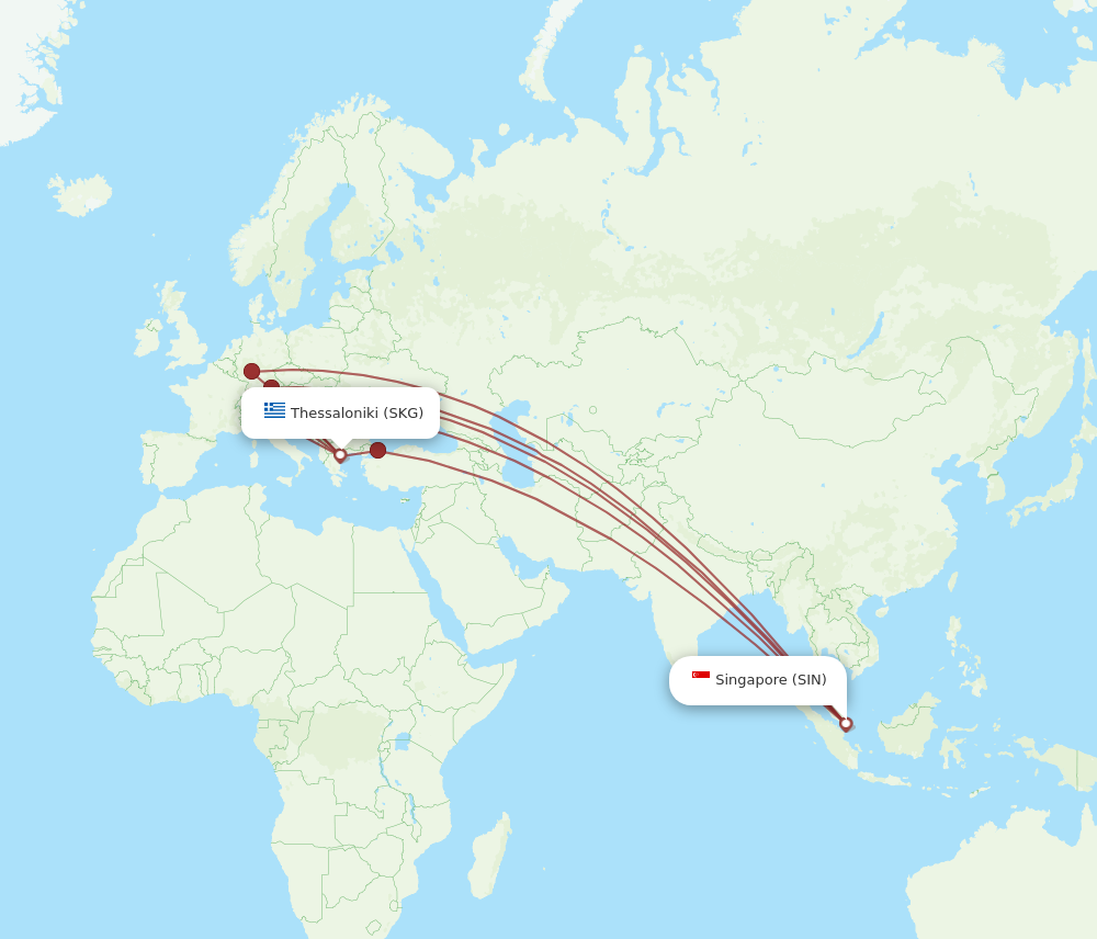 SIN to SKG flights and routes map