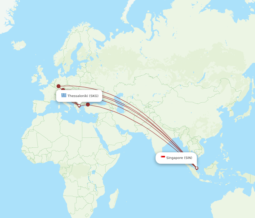 SIN to SKG flights and routes map