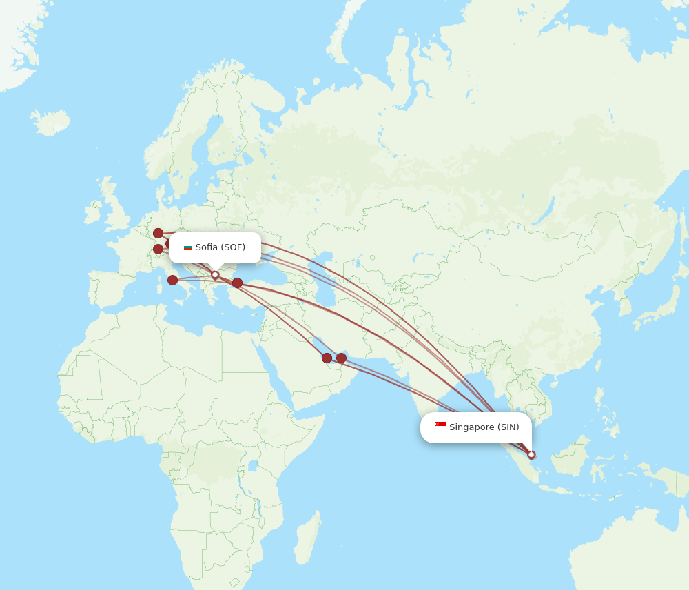 SIN-SOF flight routes