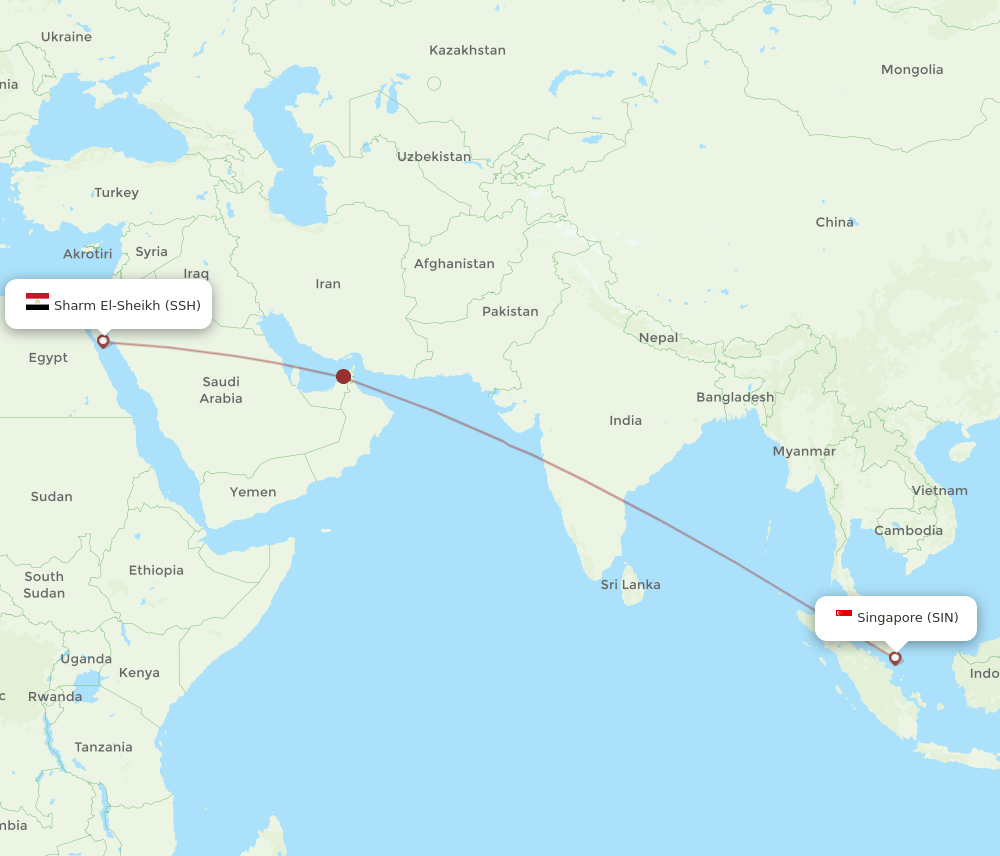 Sharm el Sheikh - Singapore route map and flight paths