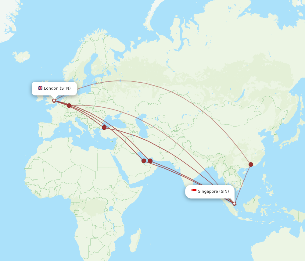 SIN to STN flights and routes map