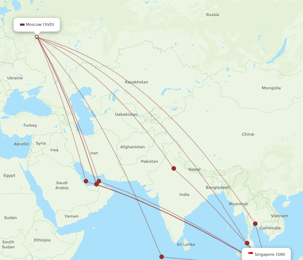 SIN to SVO flights and routes map