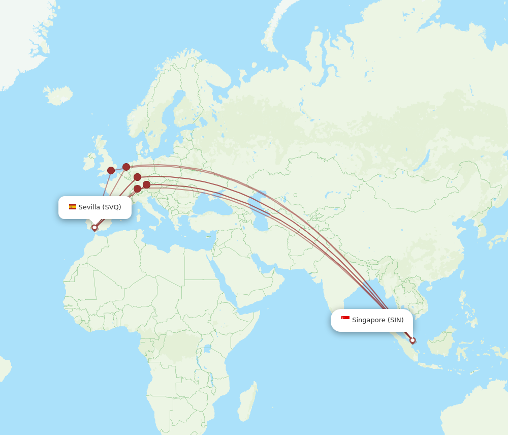 SIN to SVQ flights and routes map