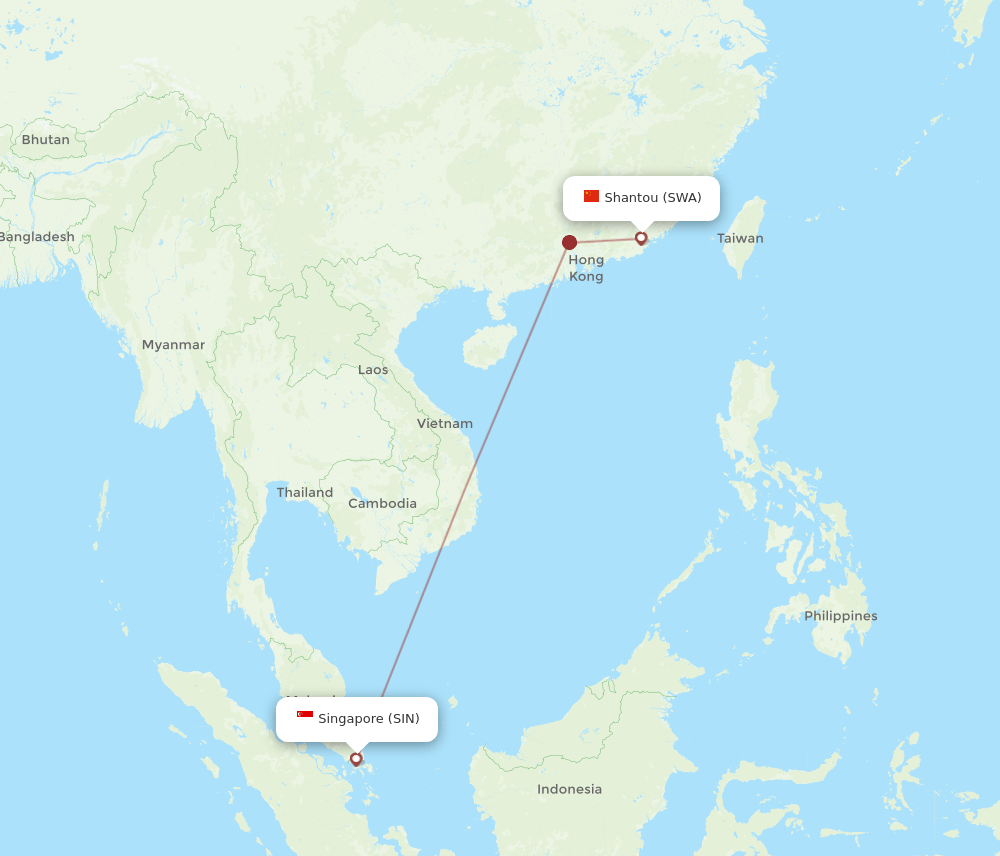 SIN to SWA flights and routes map