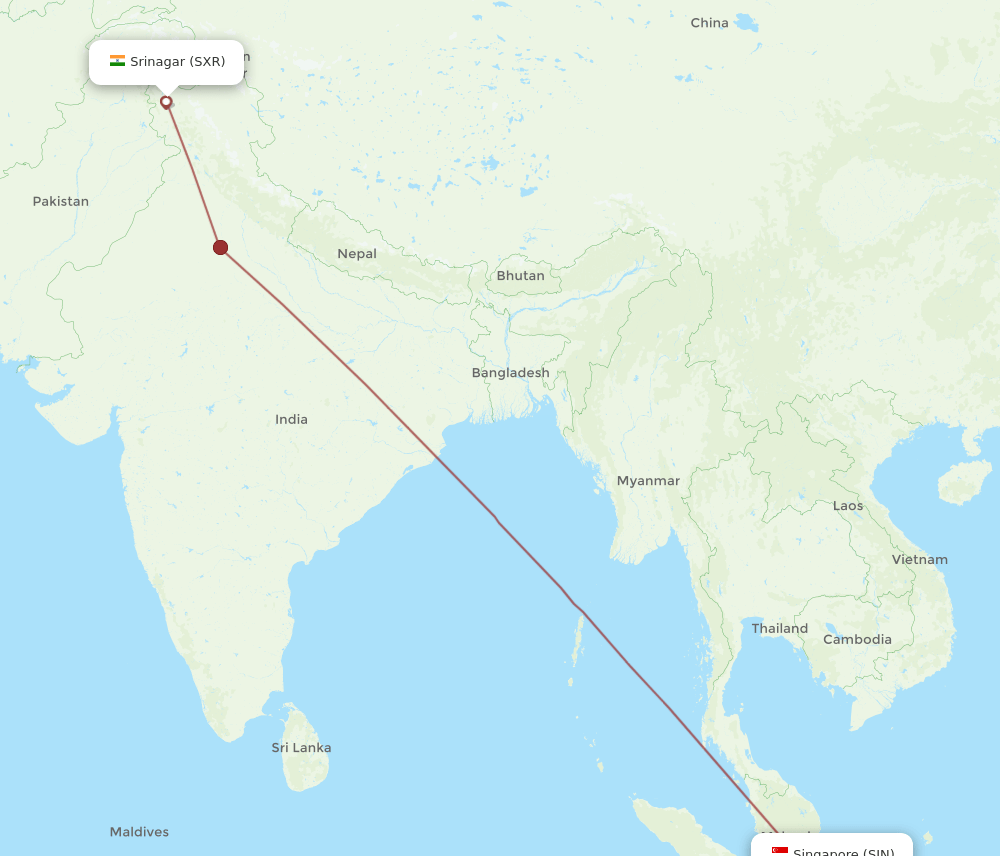 SIN to SXR flights and routes map