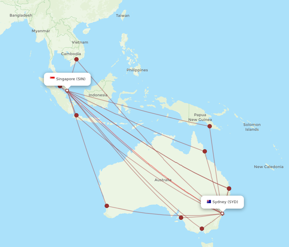 SIN to SYD flights and routes map