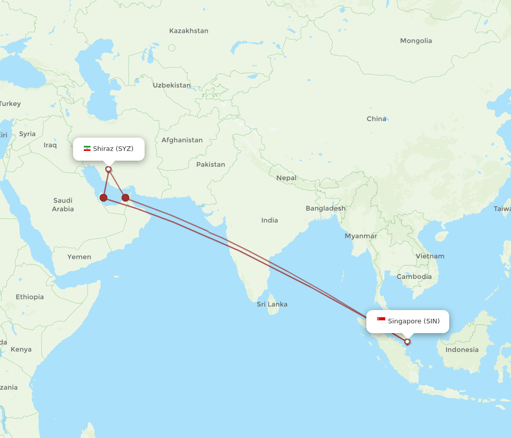 SIN to SYZ flights and routes map