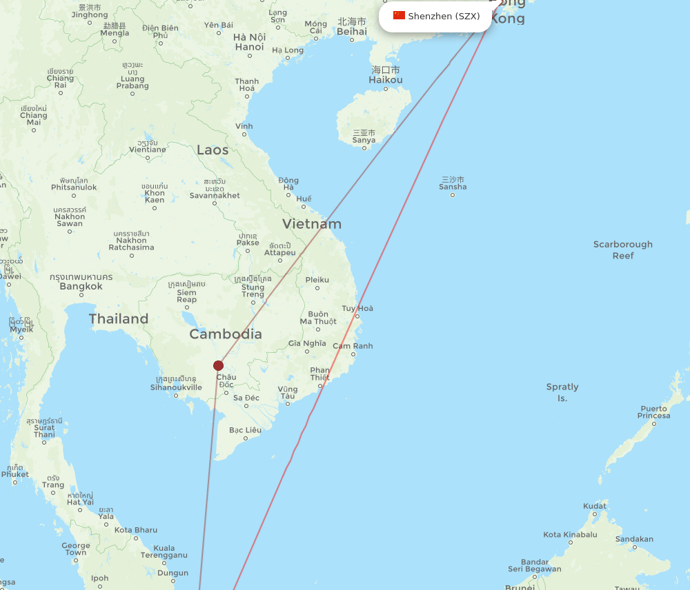 SIN-SZX flight routes