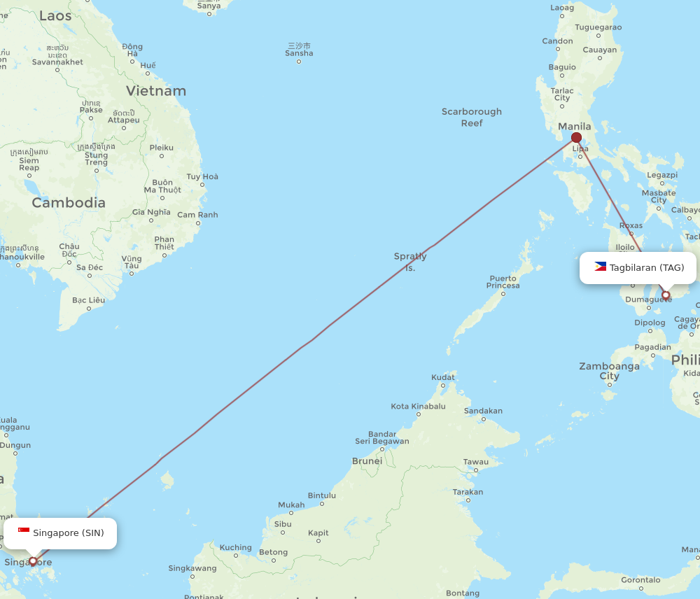 SIN to TAG flights and routes map