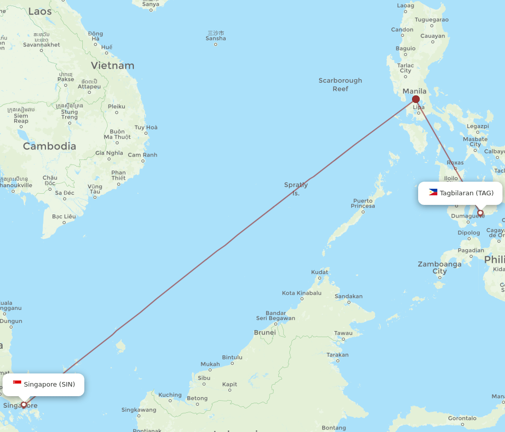 SIN-TAG flight routes