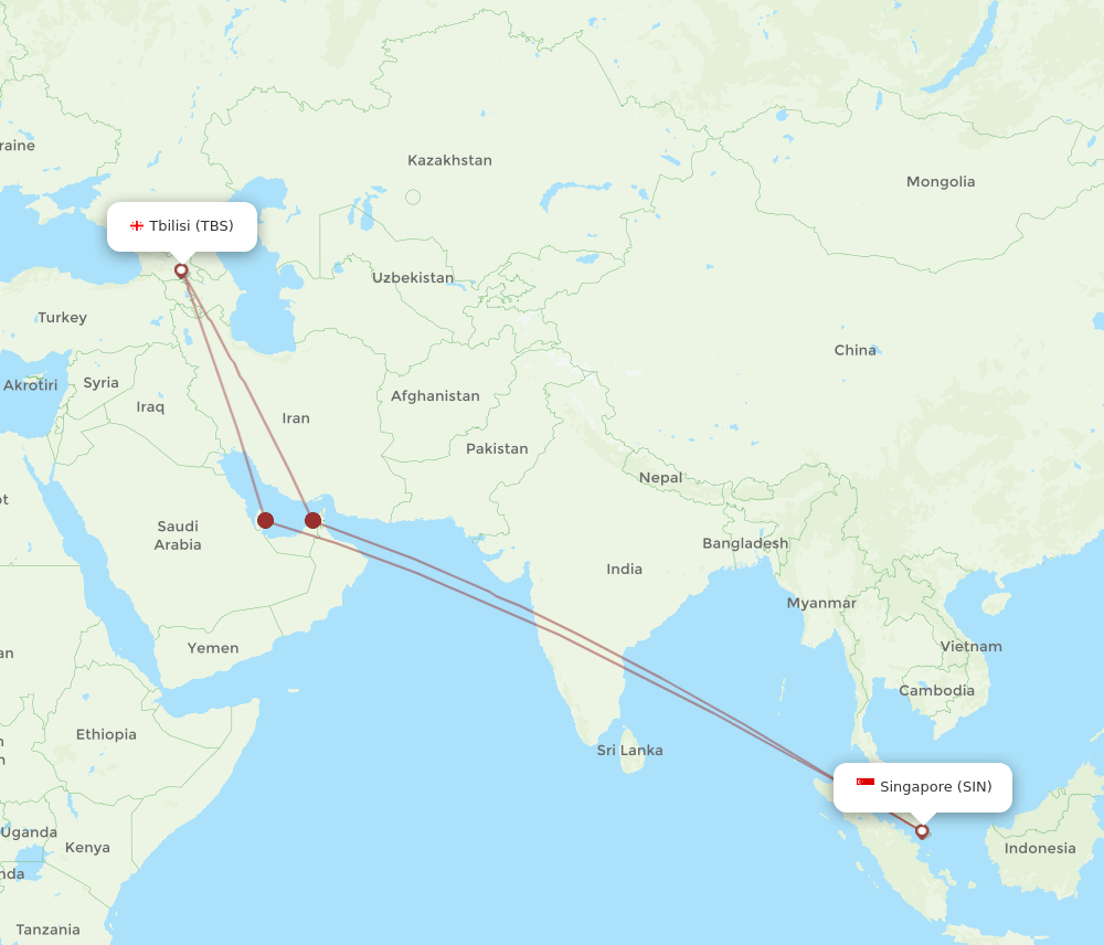 SIN-TBS flight routes