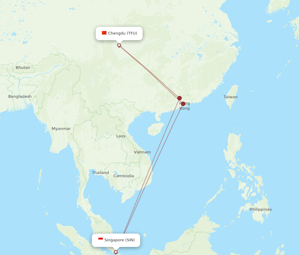 SIN to TFU flights and routes map