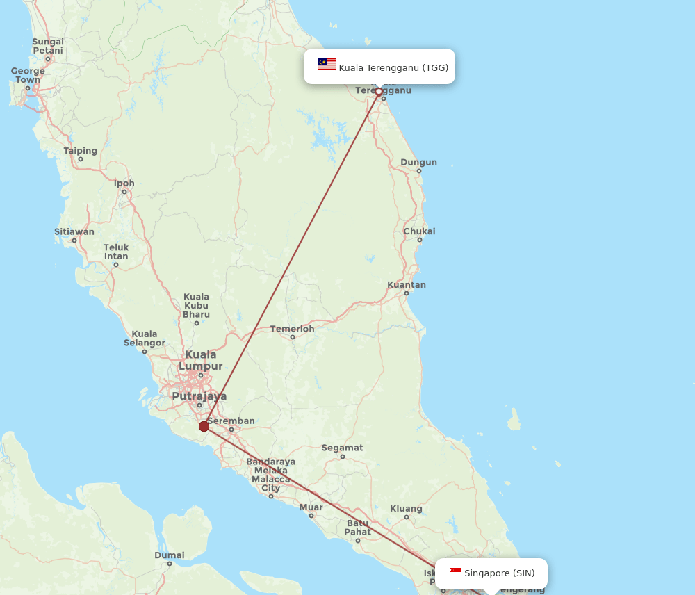 SIN-TGG flight routes