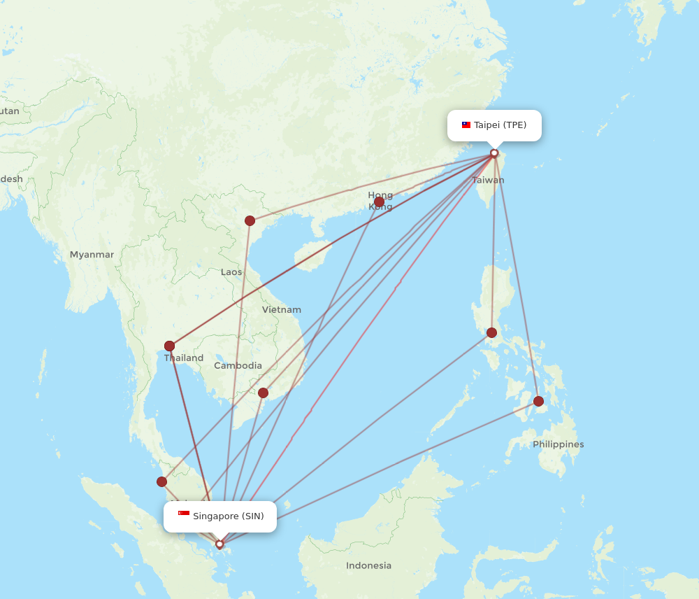 SIN to TPE flights and routes map
