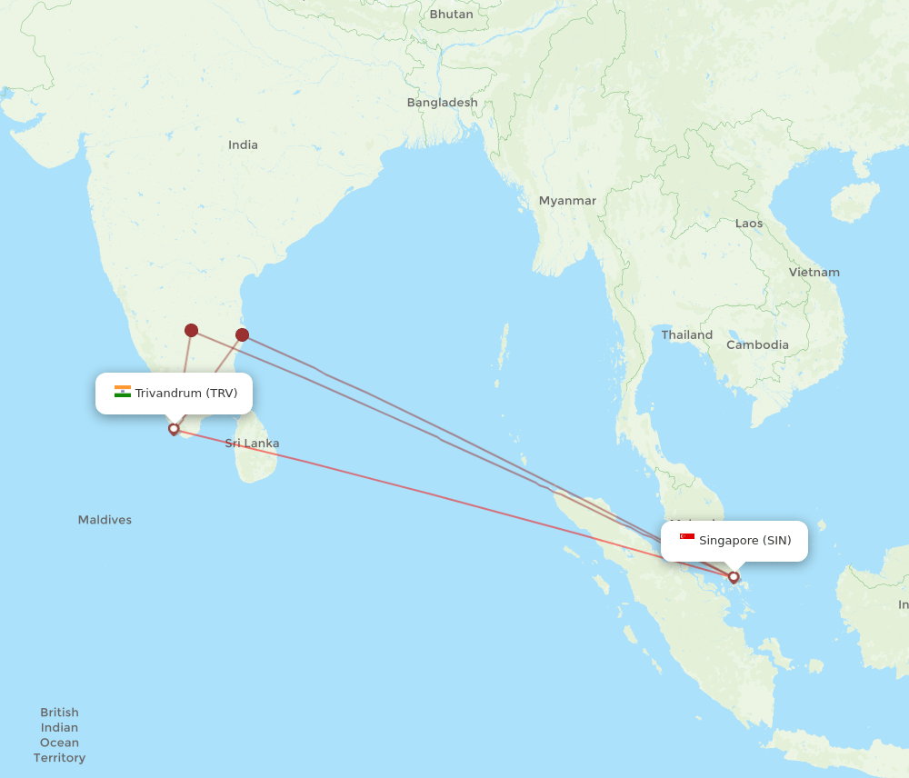 SIN to TRV flights and routes map