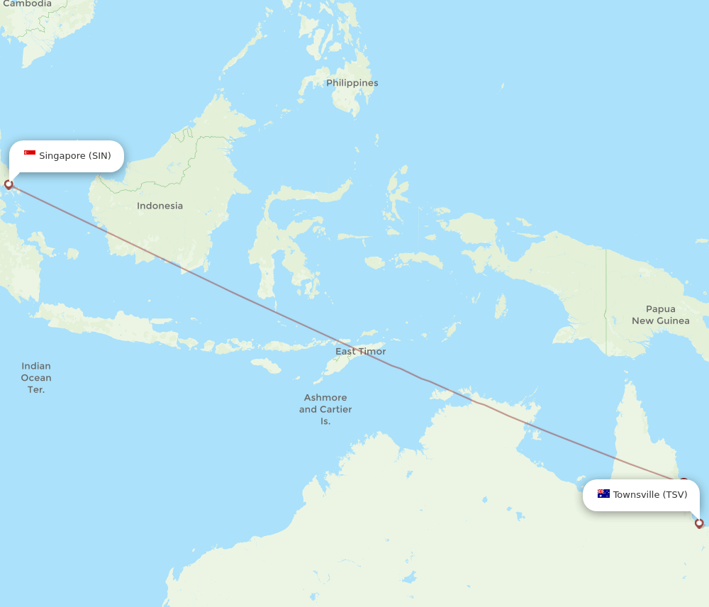 SIN to TSV flights and routes map