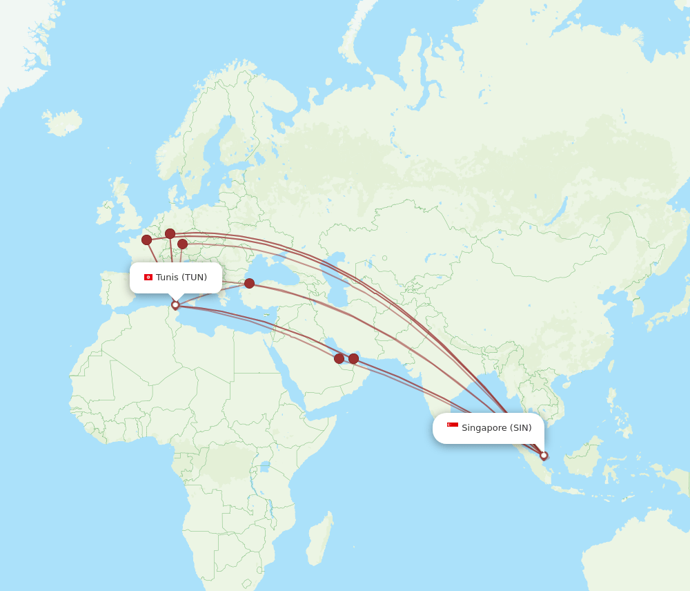 SIN-TUN flight routes