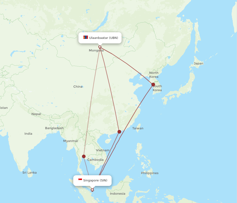SIN-UBN flight routes