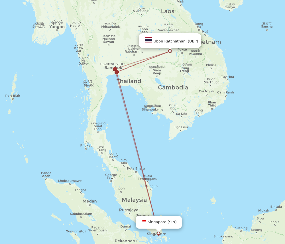 SIN to UBP flights and routes map