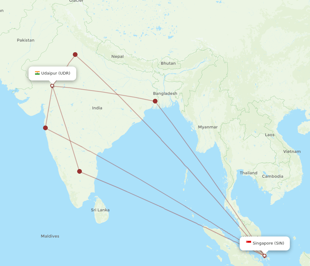SIN-UDR flight routes