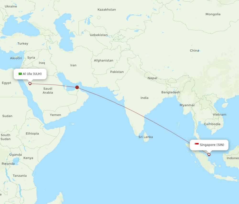 SIN-ULH flight routes