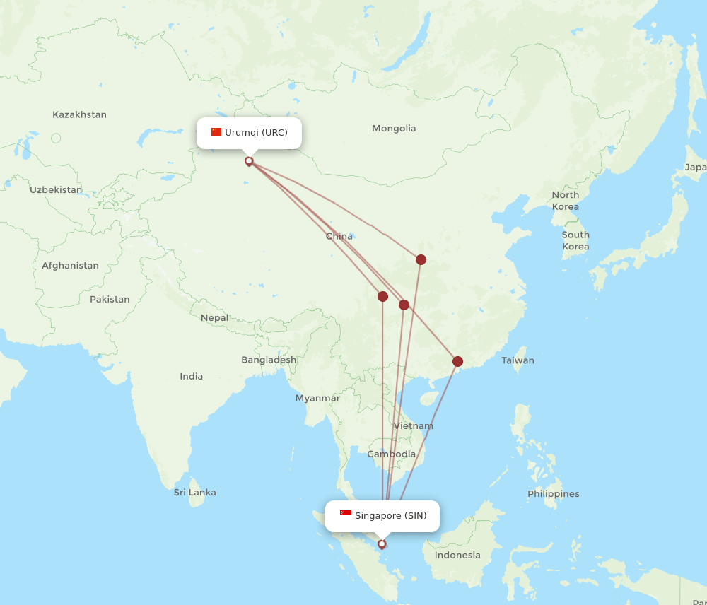 SIN-URC flight routes