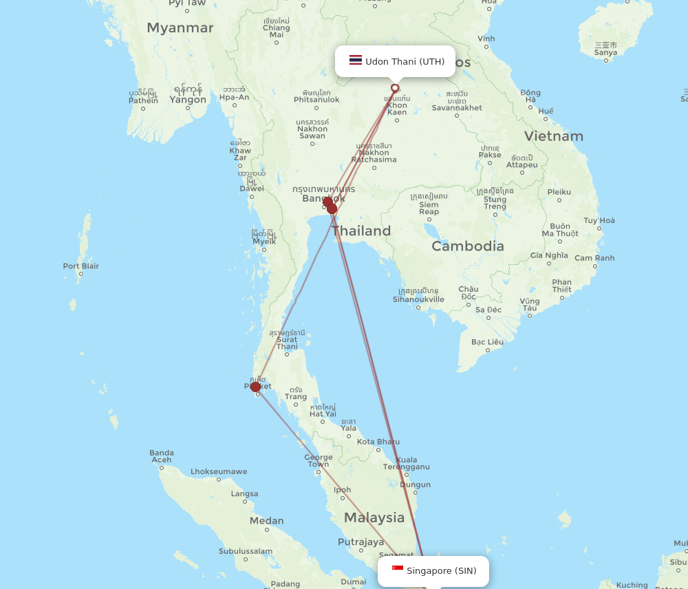 SIN to UTH flights and routes map