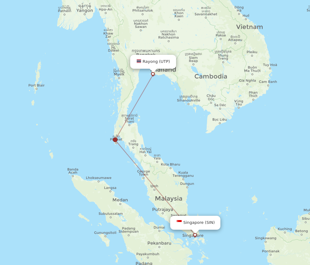 SIN to UTP flights and routes map