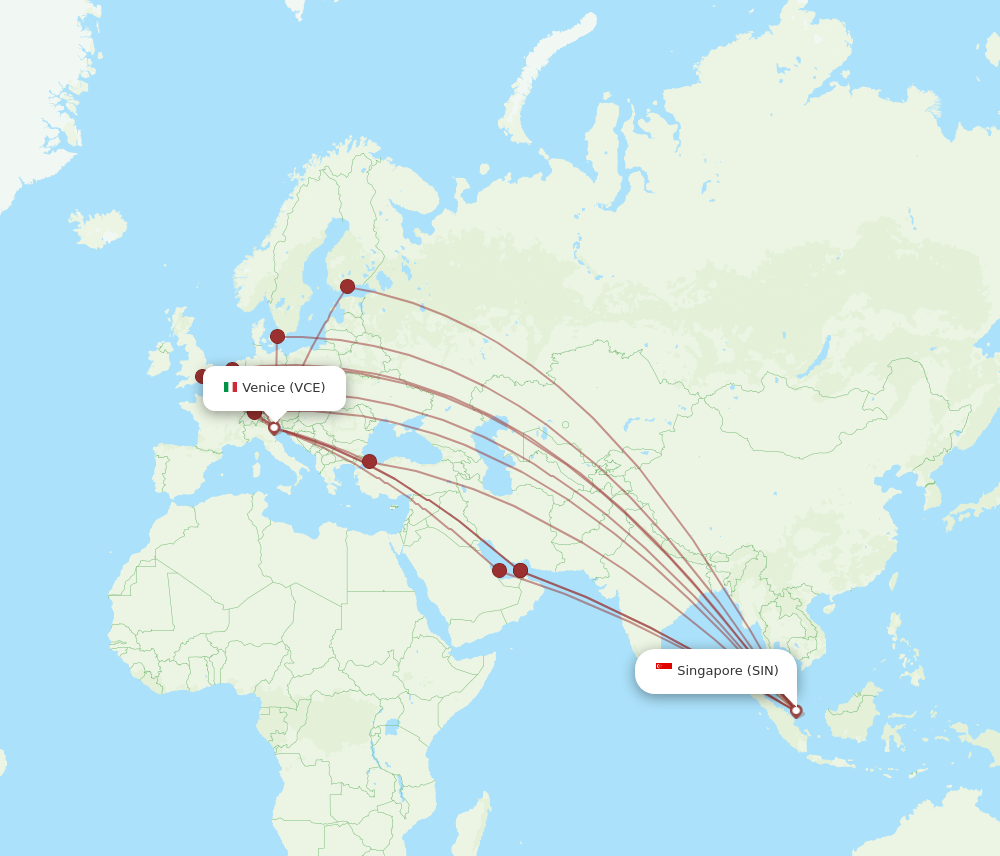 SIN to VCE flights and routes map