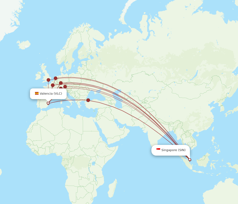 SIN to VLC flights and routes map