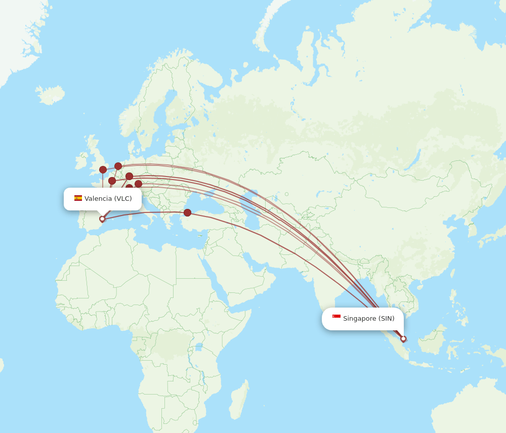 SIN-VLC flight routes