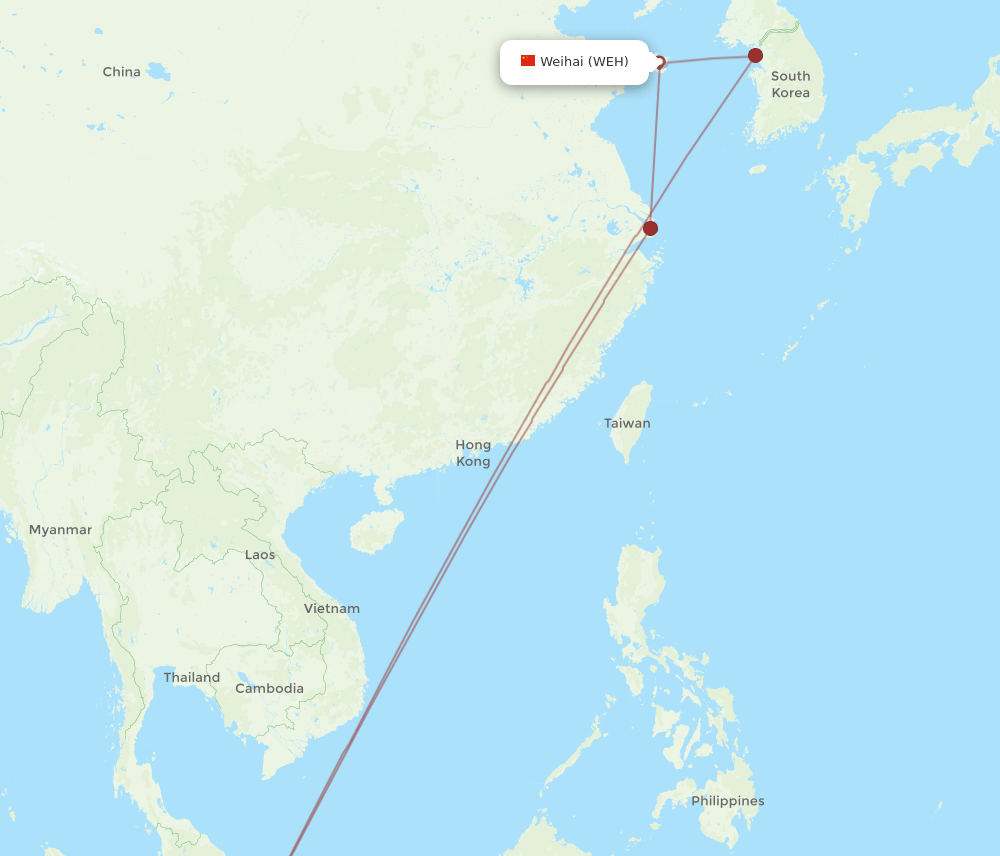 SIN to WEH flights and routes map