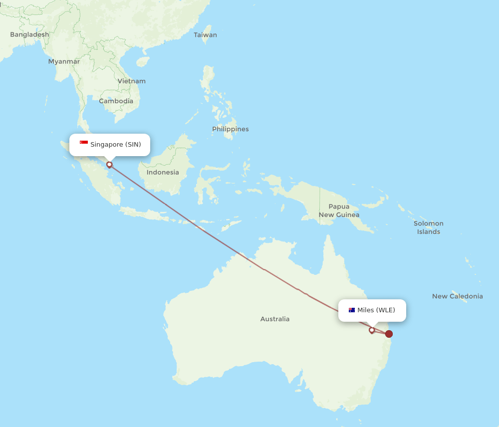 SIN-WLE flight routes