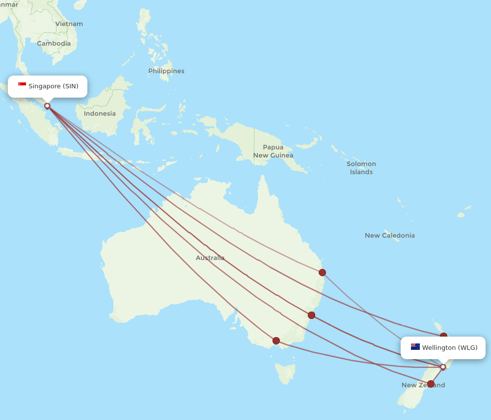 SIN-WLG flight routes