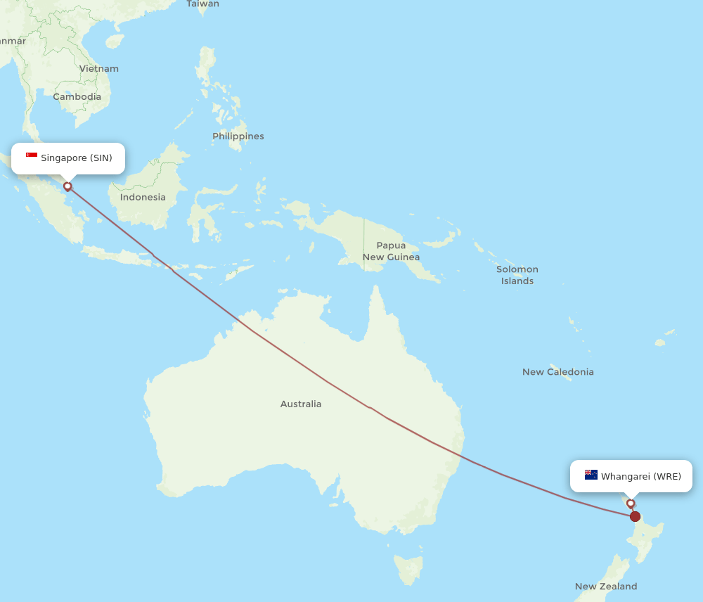 SIN to WRE flights and routes map