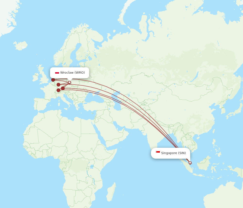 SIN to WRO flights and routes map