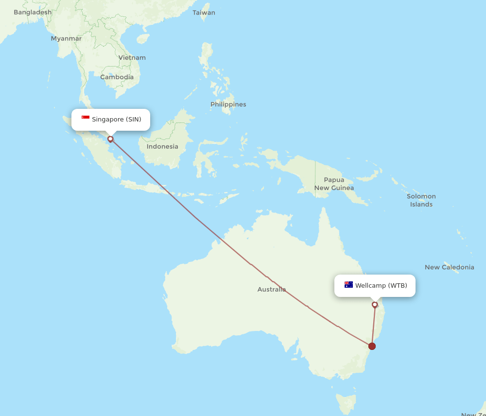SIN-WTB flight routes